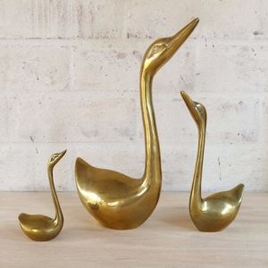 Vintage MCM Brass Trio of Swans